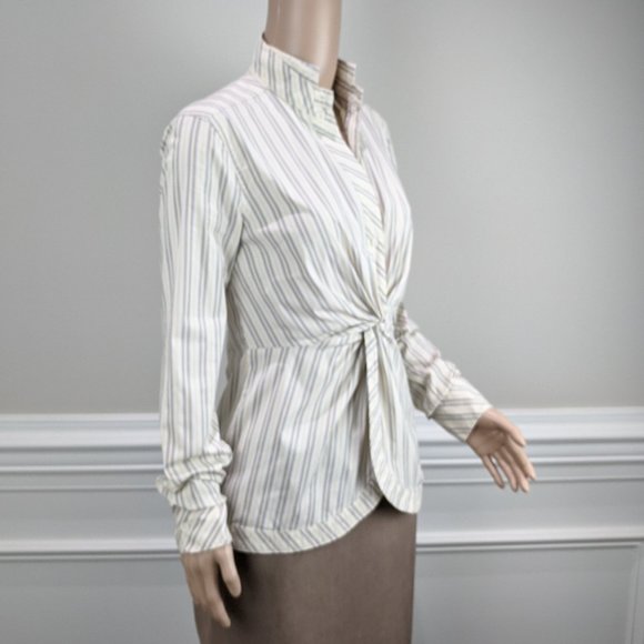 BCBG MAXAZRIA Twist Front Top Ivory Yellow Stripe - Picture 1 of 13